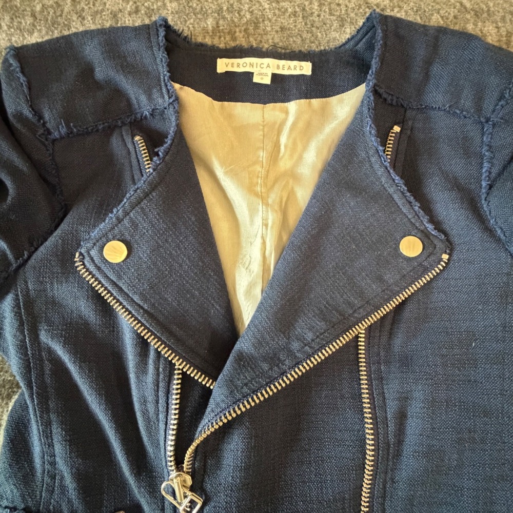 Veronica Beard Blazer Jacket Navy Blue Multi-Zip Raw Edge Moto Size 0 ‎
SBT127 - Picture 9 of 11